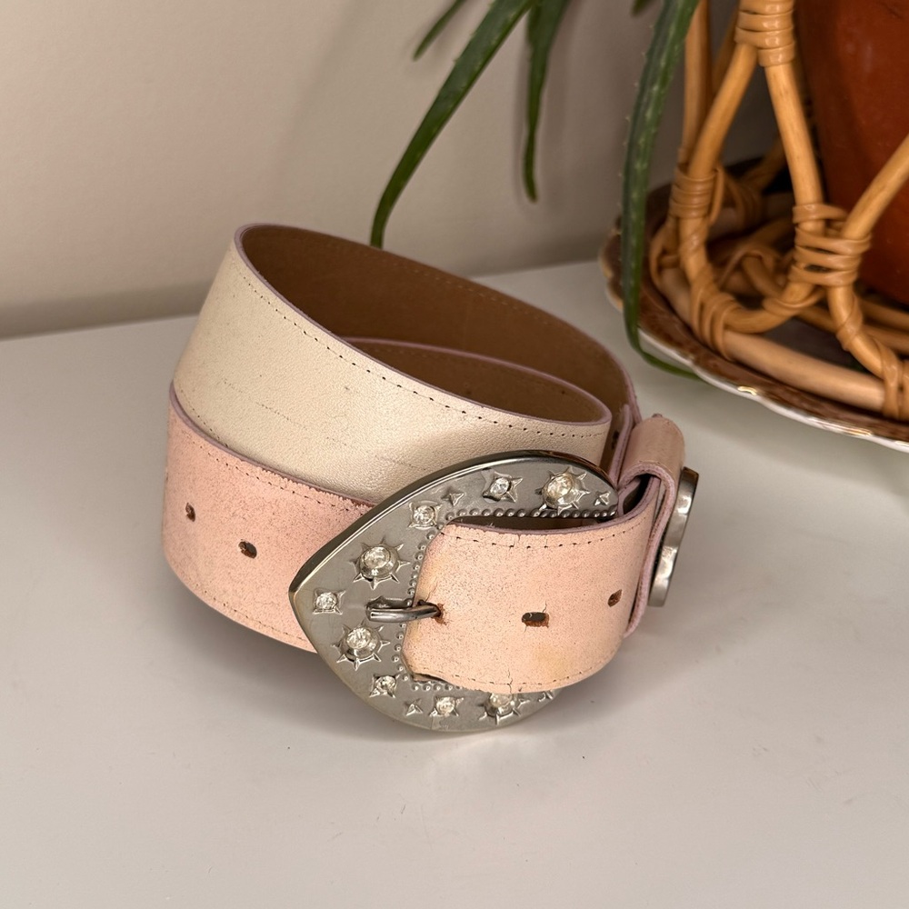 Y2K Crystal Heart Western Belt Pink Ombre Rhinestone Buckle Wide Festival Med - Picture 3 of 7